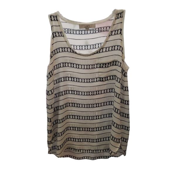 Ann Taylor Loft Tank Top Womens Small Shirt Striped Side Slit Blue White Chic - Picture 1 of 6